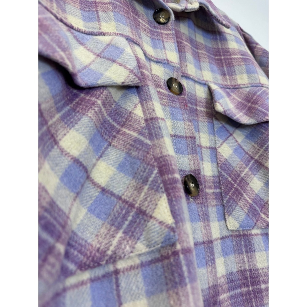 THML Womens Purple Plaid Flannel Shacket Oversized‎ Button Down Shirt Jacket L - Picture 2 of 7